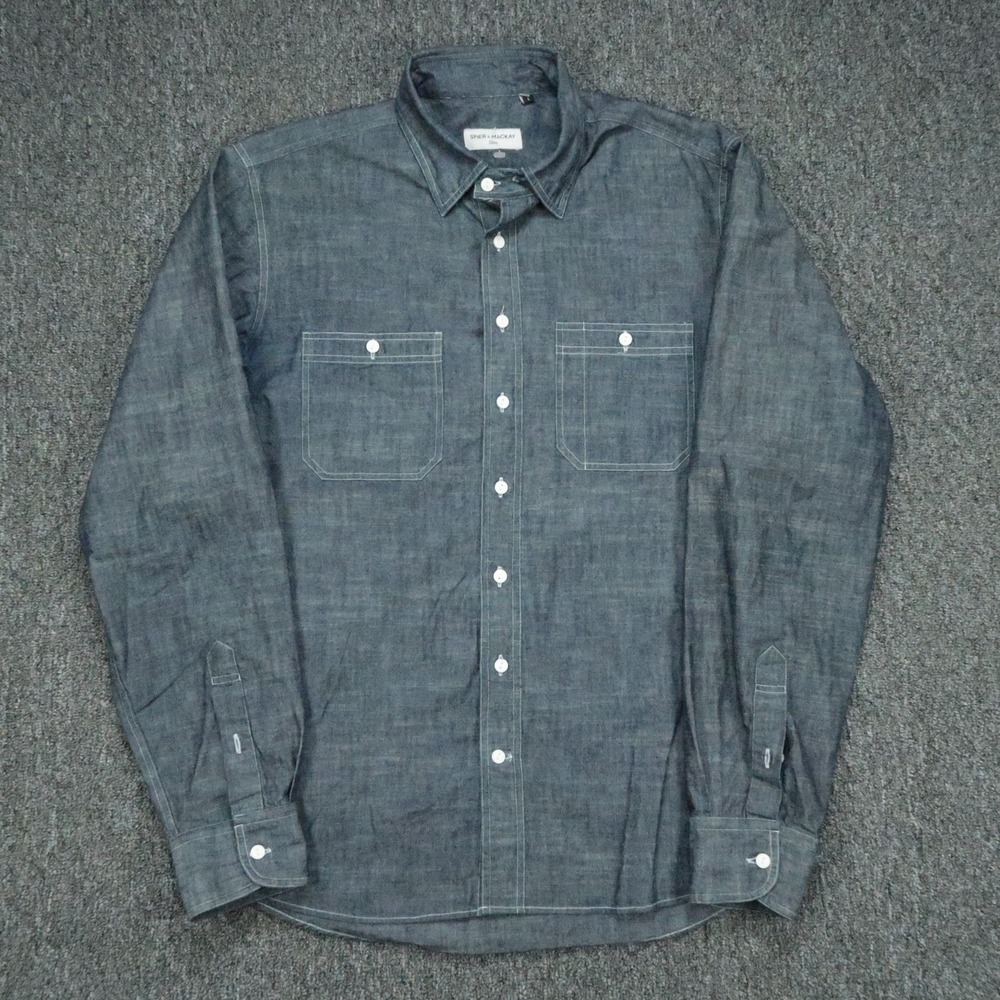 Spier & Mackay Shirt Mens Large Blue Chambray Long Sleeve Button Up Slim Work